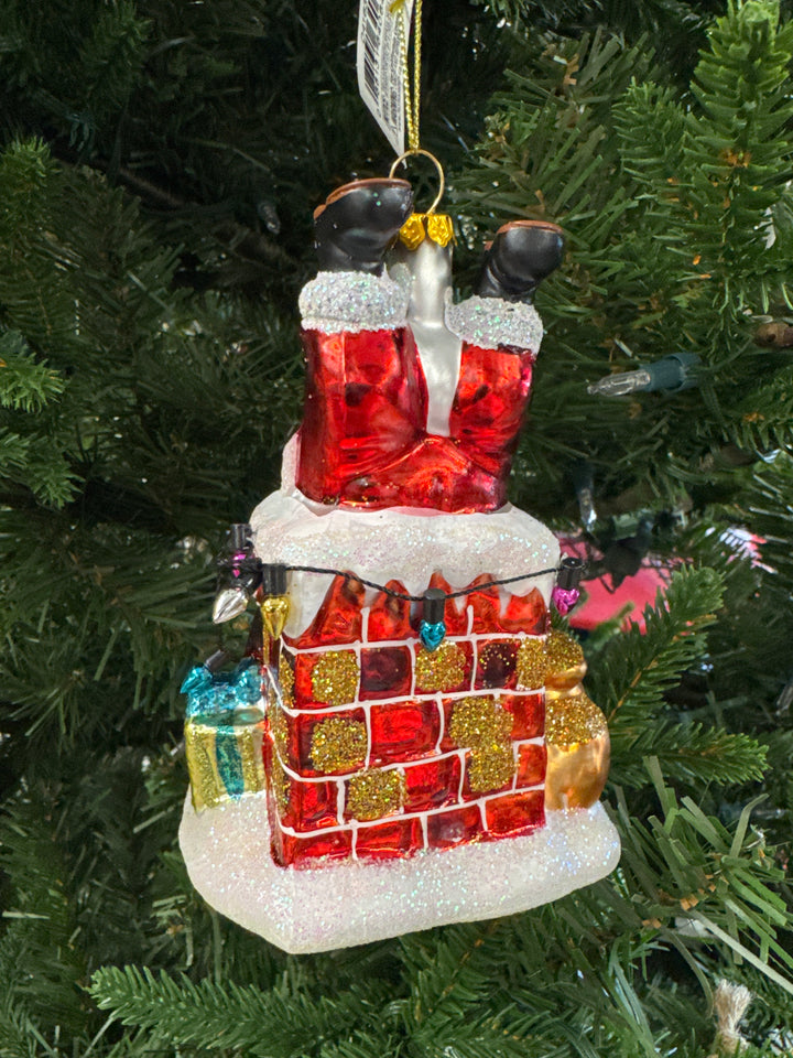 Blown Glass - Santa in Chimney -5”, handcrafted Christmas gift, Grande Place, Lancaster County PA