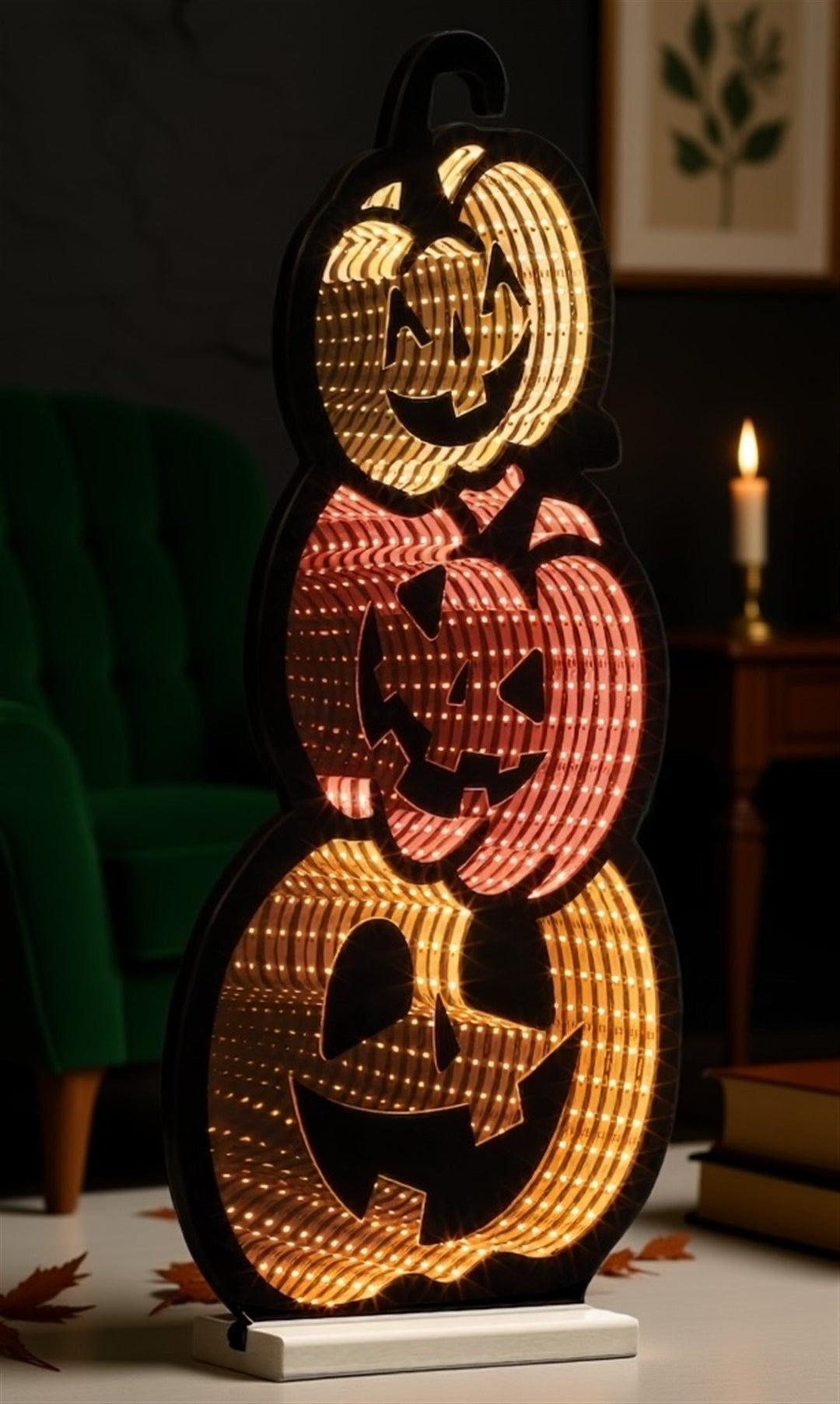 Triple Jack-o-Lantern Ekkolight 23"H, handcrafted Christmas gift, Grande Place, Lancaster County PA