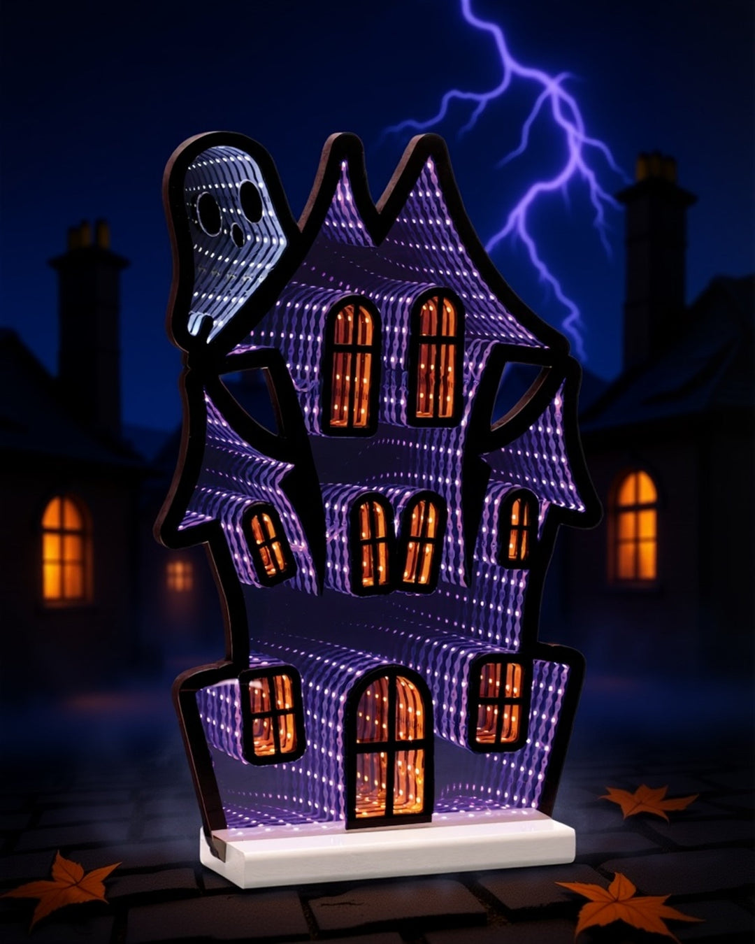 Haunted House w/Ghost Ekkolight 16"H, handcrafted Christmas gift, Grande Place, Lancaster County PA