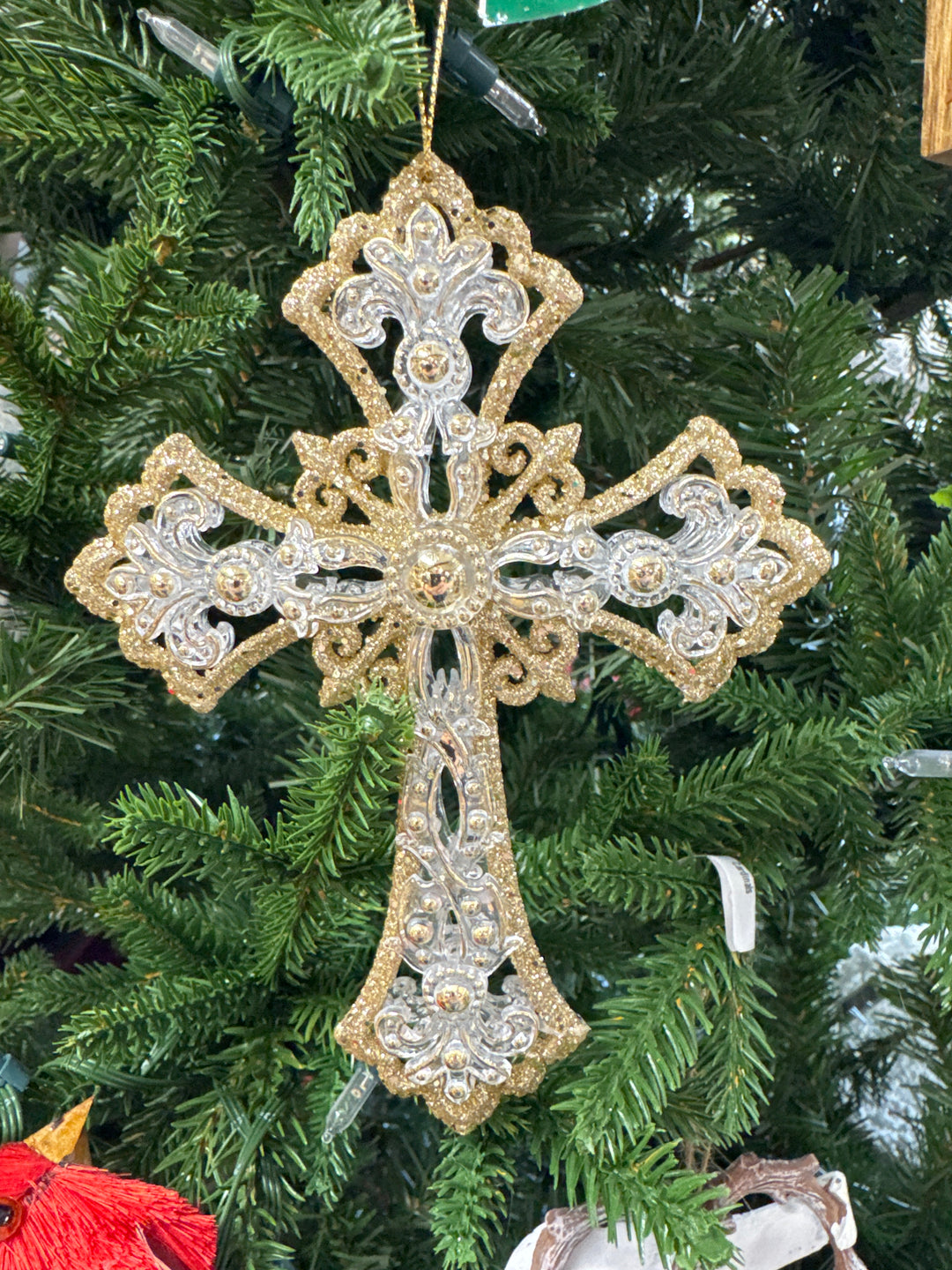 Gold Cross Ornament 6”, handcrafted Christmas gift, Grande Place, Lancaster County PA