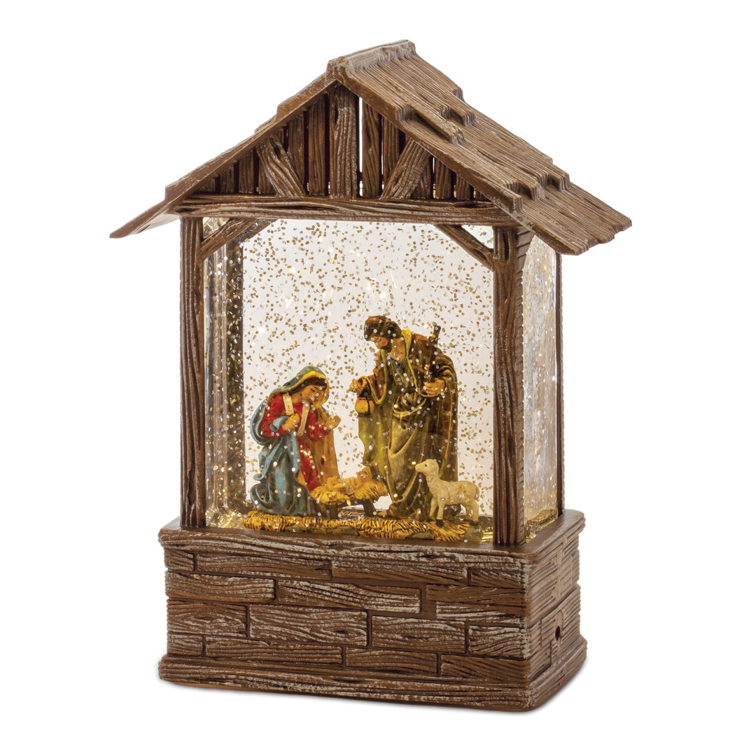 LED Snow Globe Nativity Barn 8.25"H, handcrafted Christmas gift, Grande Place, Lancaster County PA