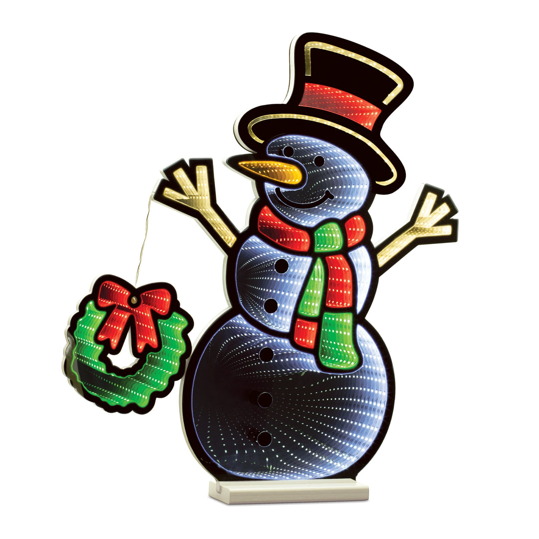 Snowman and Wreath Ekkolight 23.5"H, handcrafted Christmas gift, Grande Place, Lancaster County PA