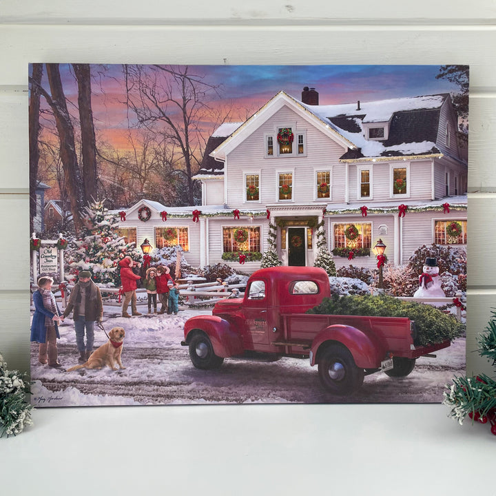 Old Country Inn 16x20 Fiber Optic Canvas, handcrafted Christmas gift, Grande Place, Lancaster County PA