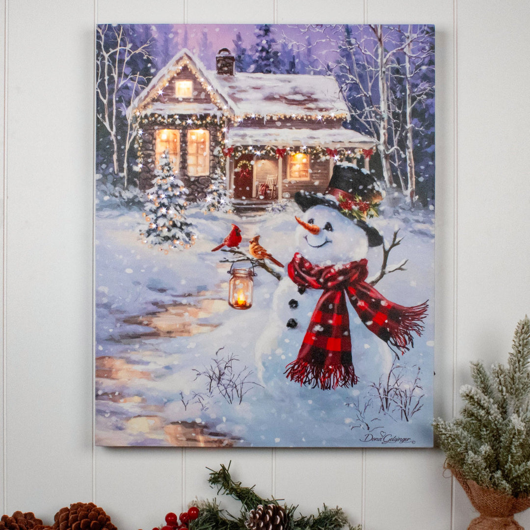 Cottage in the Snow 16x20 Fiber Optic Canvas, handcrafted Christmas gift, Grande Place, Lancaster County PA