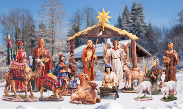 17 Piece Real Life Outdoor Nativity, handcrafted Christmas gift, Grande Place, Lancaster County PA