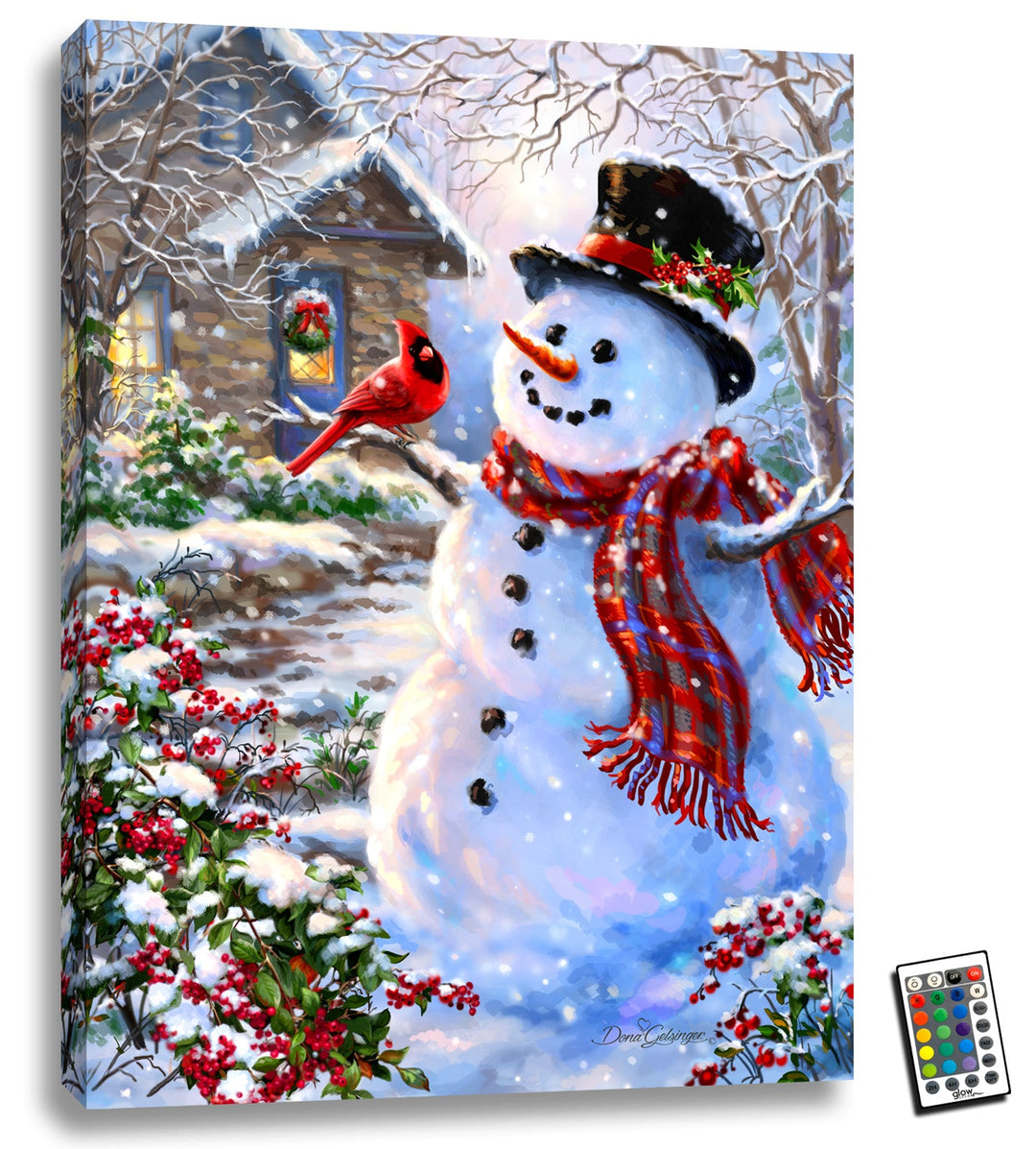 Snowman & Feathered Friend 18x24 Fully Illuminated LED Wall Art, handcrafted Christmas gift, Grande Place, Lancaster County PA