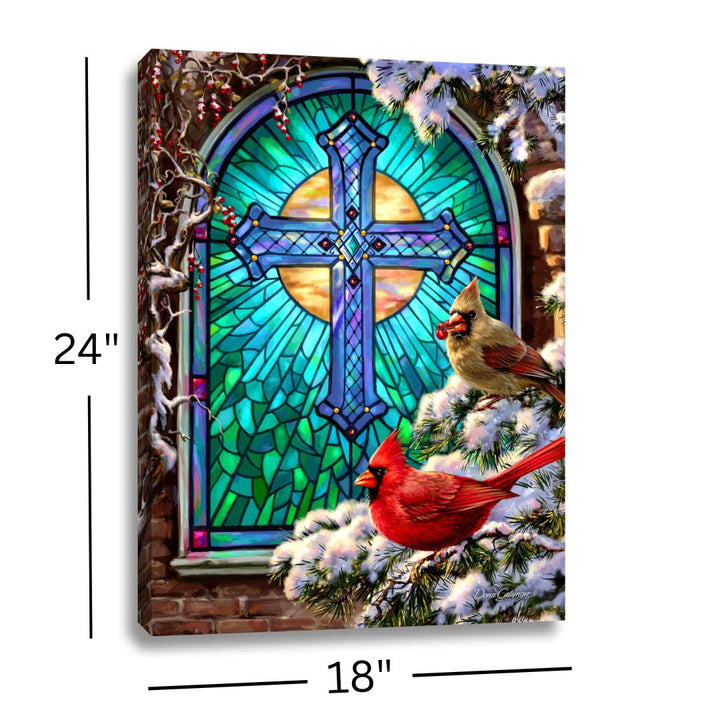 Cardinals Stained Glass 18x24 Fully Illuminated LED Wall Art