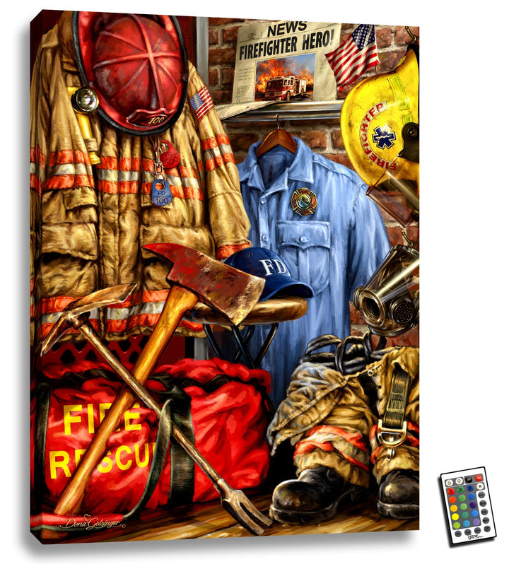 Hometown Hero Firefighter 18x24 Fully Illuminated LED Wall Art, handcrafted Christmas gift, Grande Place, Lancaster County PA