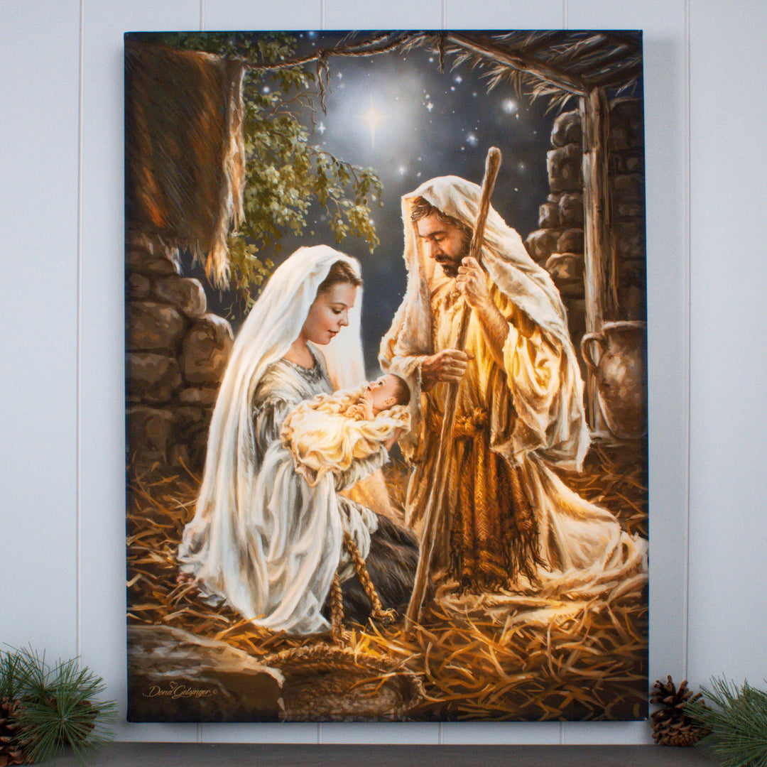 Born in a Manger 18x24 Fully Illuminated LED Wall Art, handcrafted Christmas gift, Grande Place, Lancaster County PA