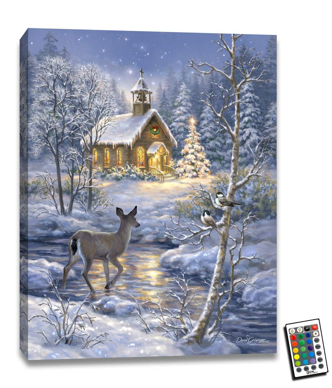 Chapel In the Snow 18x24 Fully Illuminated LED Wall Art, handcrafted Christmas gift, Grande Place, Lancaster County PA