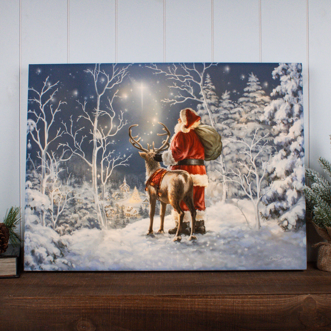 Starry Night Santa 18x24 Fully Illuminated LED Wall Art, handcrafted Christmas gift, Grande Place, Lancaster County PA