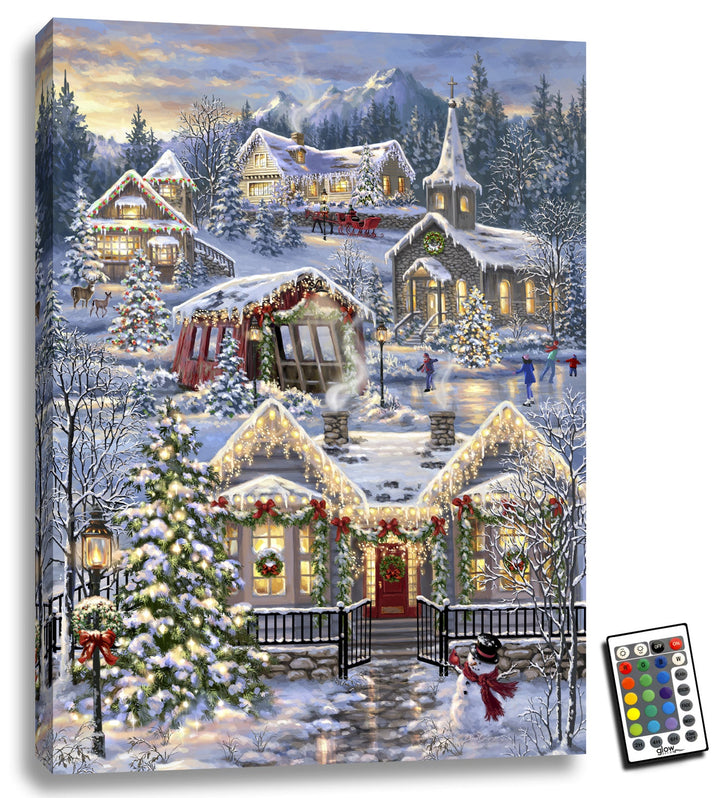 Christmas Village 18x24 Fully Illuminated LED Wall Art, handcrafted Christmas gift, Grande Place, Lancaster County PA