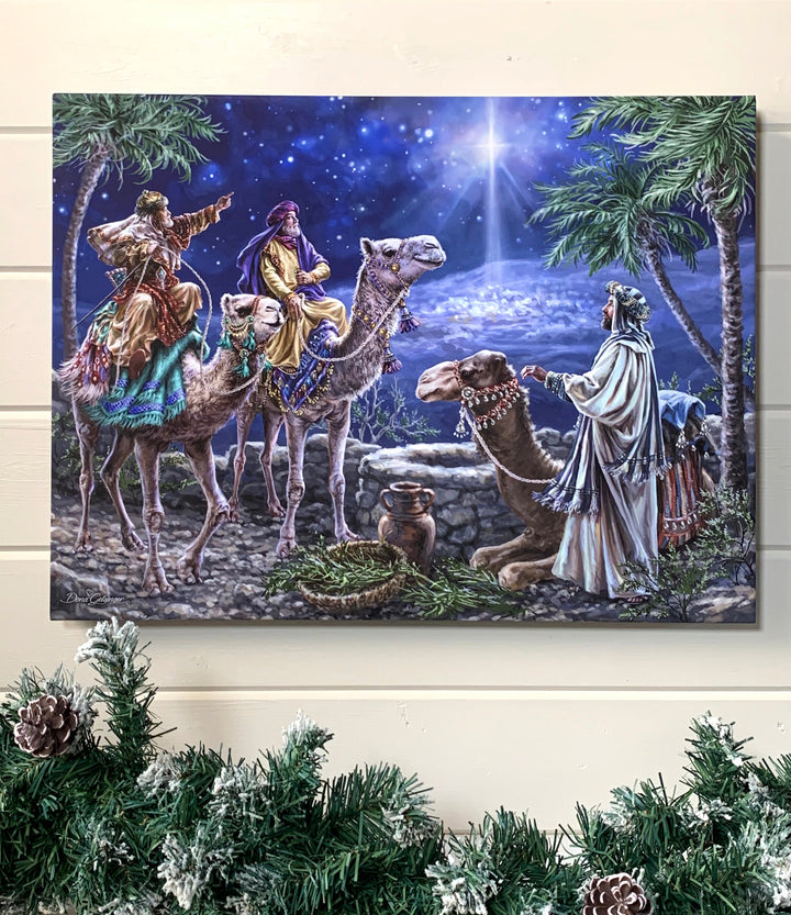 The Magi 18x24 Fully Illuminated LED Wall Art, handcrafted Christmas gift, Grande Place, Lancaster County PA