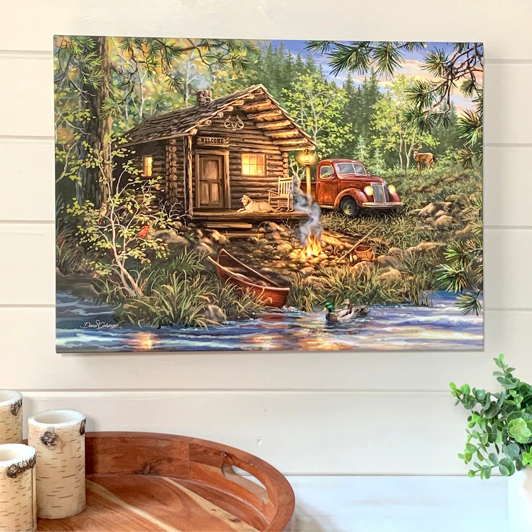 Cabin Life 18x24 Fully Illuminated LED Wall Art, handcrafted Christmas gift, Grande Place, Lancaster County PA