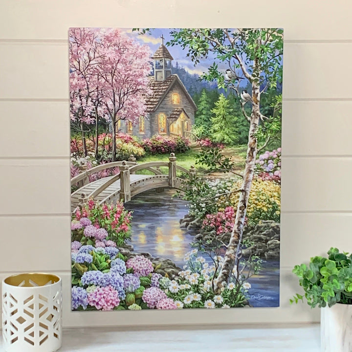 Spring Chapel 18x24 Fully Illuminated LED Wall Art, handcrafted Christmas gift, Grande Place, Lancaster County PA