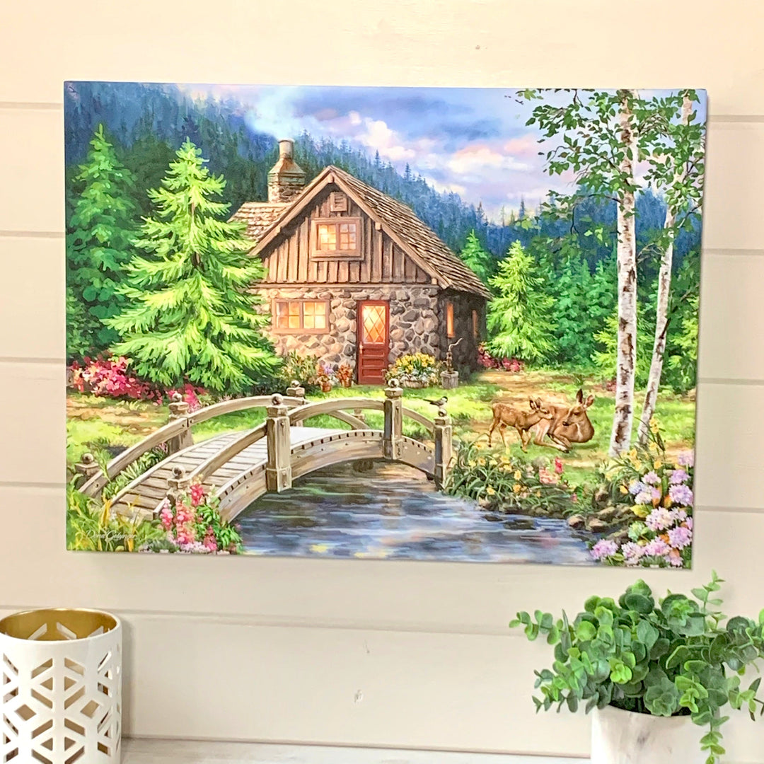 The Old Stone Cottage 18x24 Fully Illuminated LED Wall Art, handcrafted Christmas gift, Grande Place, Lancaster County PA