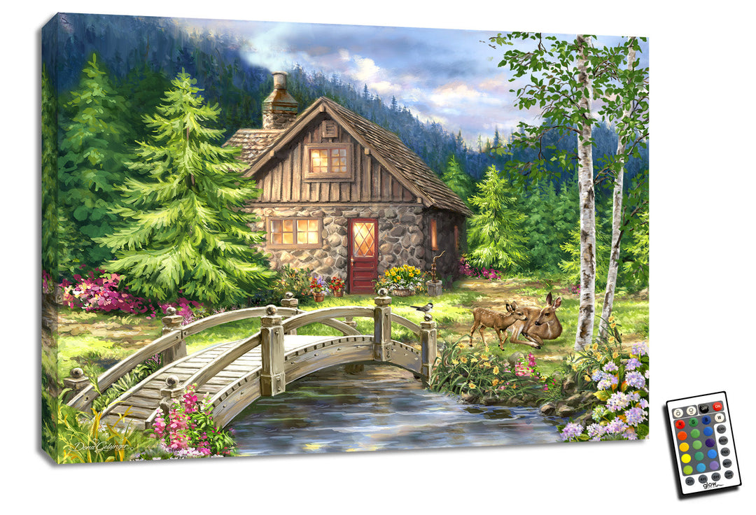The Old Stone Cottage 18x24 Fully Illuminated LED Wall Art