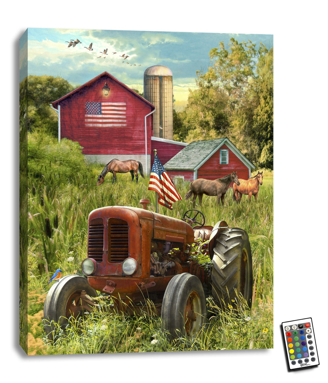 Patriotic Farm 18x24 Fully Illuminated LED Wall Art, handcrafted Christmas gift, Grande Place, Lancaster County PA