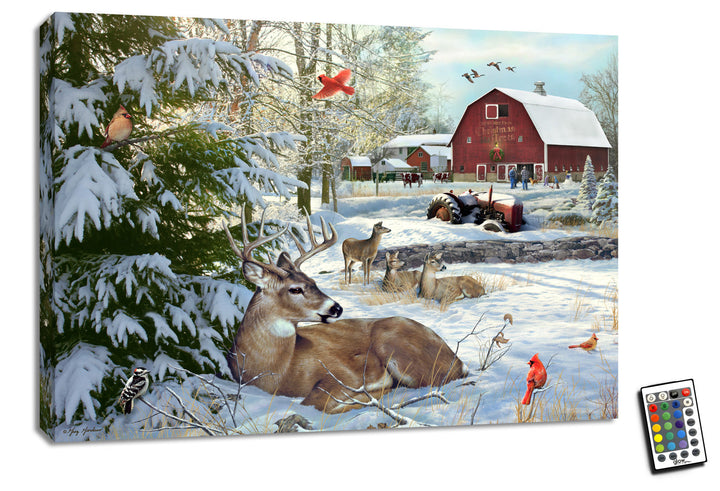 Fresh Snow on the Farm 18x24 Fully Illuminated LED Wall Art, handcrafted Christmas gift, Grande Place, Lancaster County PA