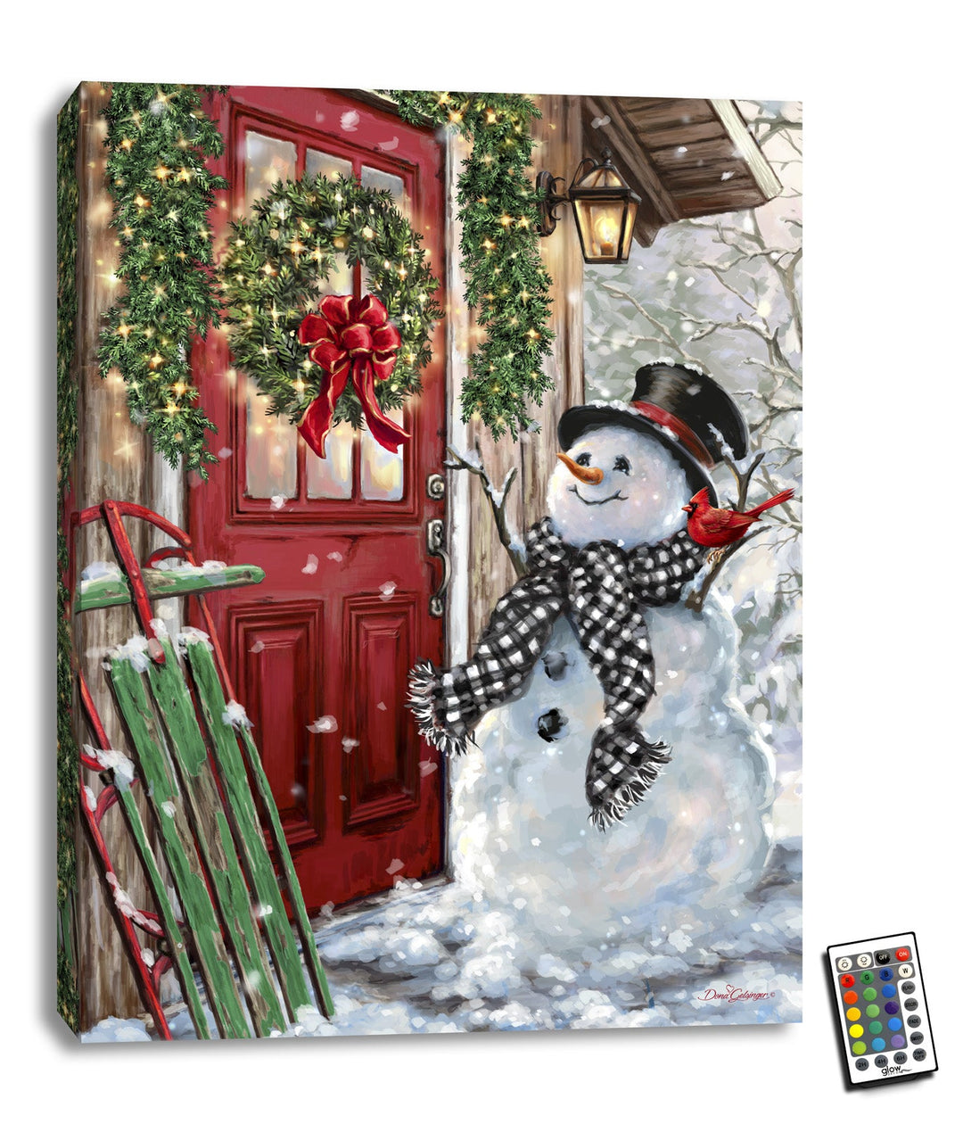 Front Porch Snowman 18x24 Fully Illuminated LED Wall Art, handcrafted Christmas gift, Grande Place, Lancaster County PA