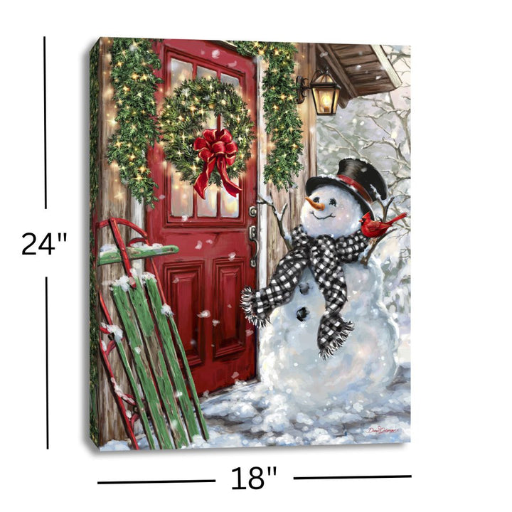 Front Porch Snowman 18x24 Fully Illuminated LED Wall Art