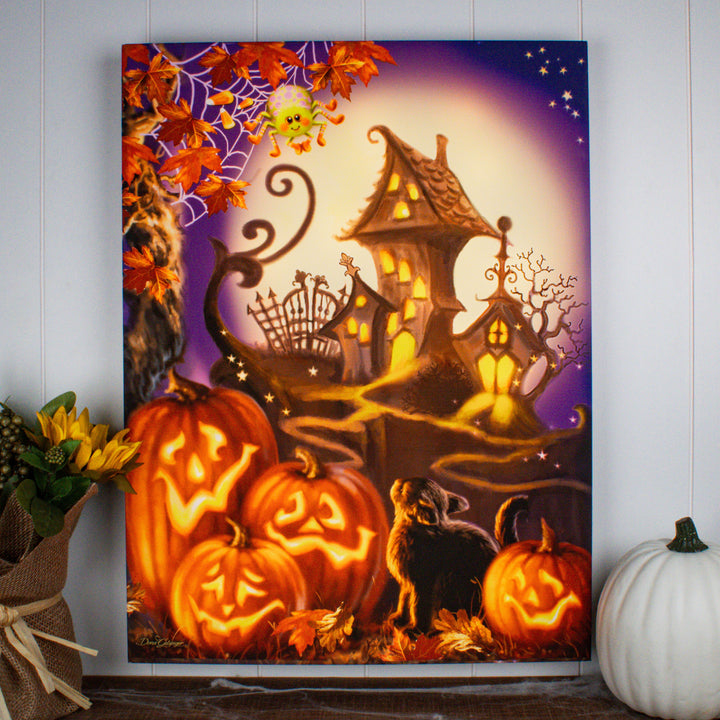Haunted House 18x24 Fully Illuminated LED Wall Art, handcrafted Christmas gift, Grande Place, Lancaster County PA