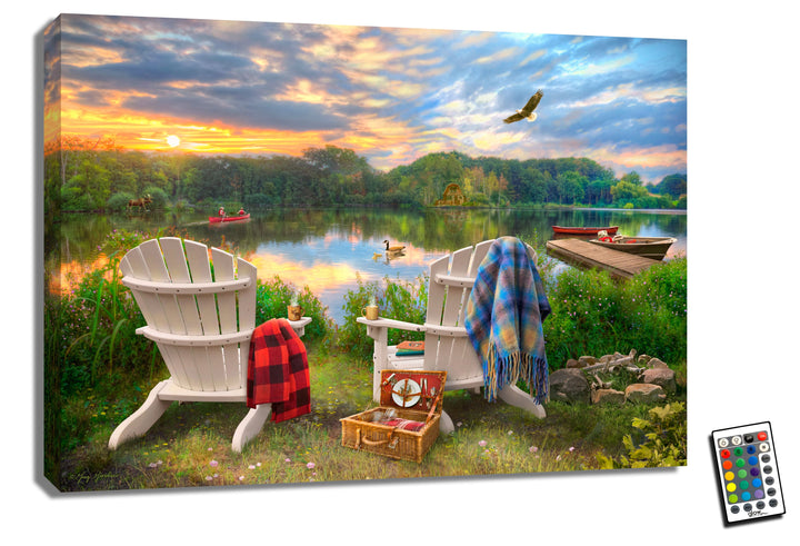 Adirondack Chairs 18x24 Fully Illuminated LED Wall Art, handcrafted Christmas gift, Grande Place, Lancaster County PA