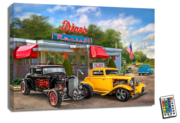 Hot Rods 18x24 Fully Illuminated LED Wall Art, handcrafted Christmas gift, Grande Place, Lancaster County PA