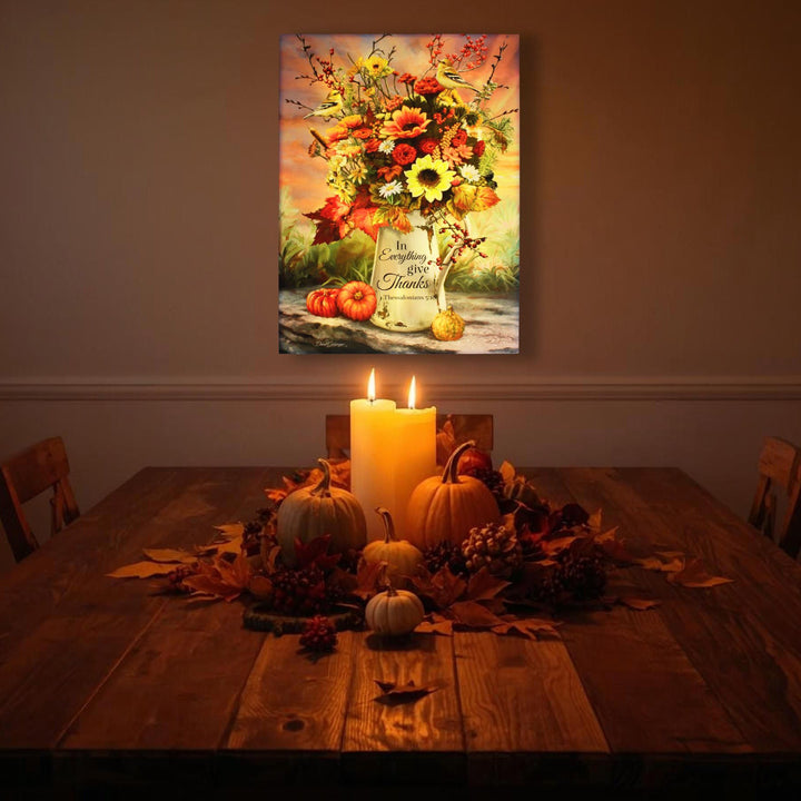 In Everything Give Thanks 24x18 Fully Illuminated LED Wall Art