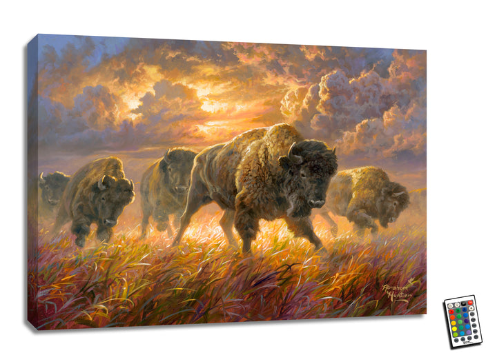 Running Buffalo 18x24 Fully Illuminated LED Wall Art, handcrafted Christmas gift, Grande Place, Lancaster County PA