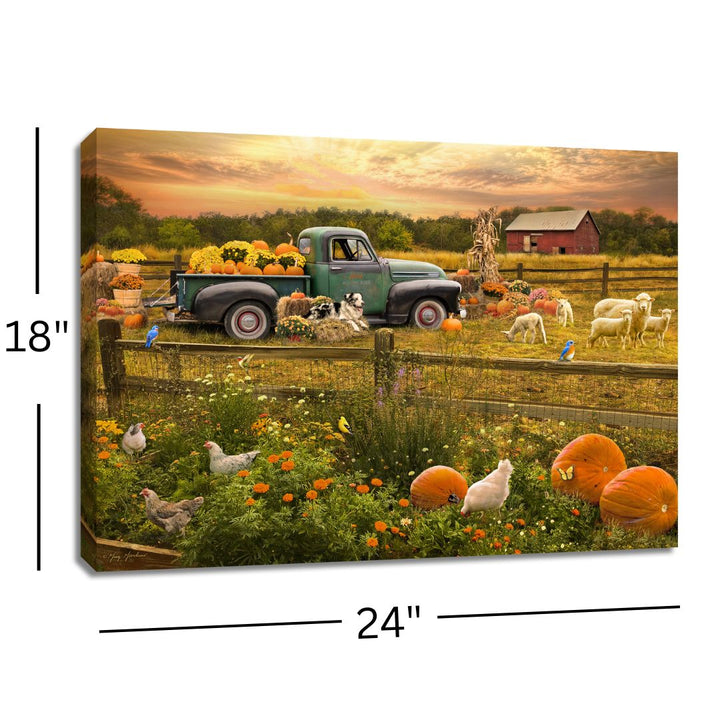 Pumpkin Harvest Truck 18x24 Fully Illuminated LED Wall Art