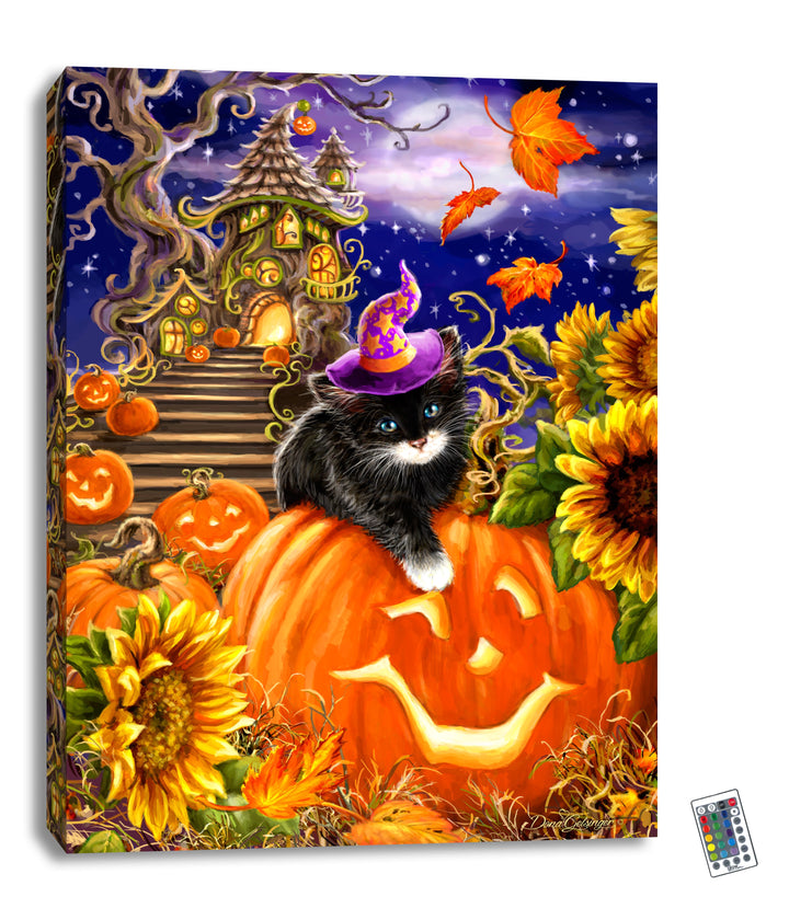 Halloween Kitten 18x24 Fully Illuminated LED Wall Art