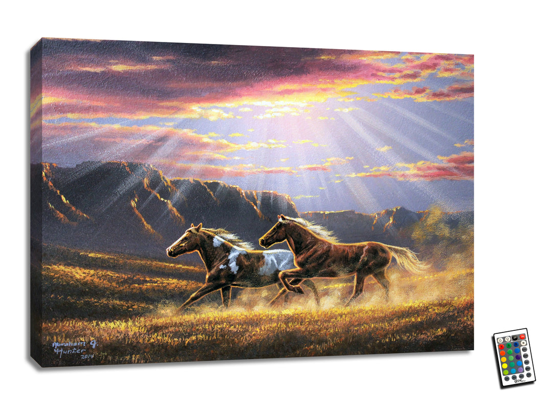 Wild Horses 18x24 Fully Illuminated LED Wall Art, handcrafted Christmas gift, Grande Place, Lancaster County PA