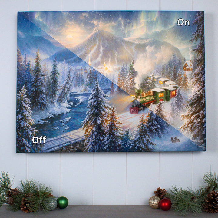 Christmas Train 18x24 Fully Illuminated LED Wall Art, handcrafted Christmas gift, Grande Place, Lancaster County PA