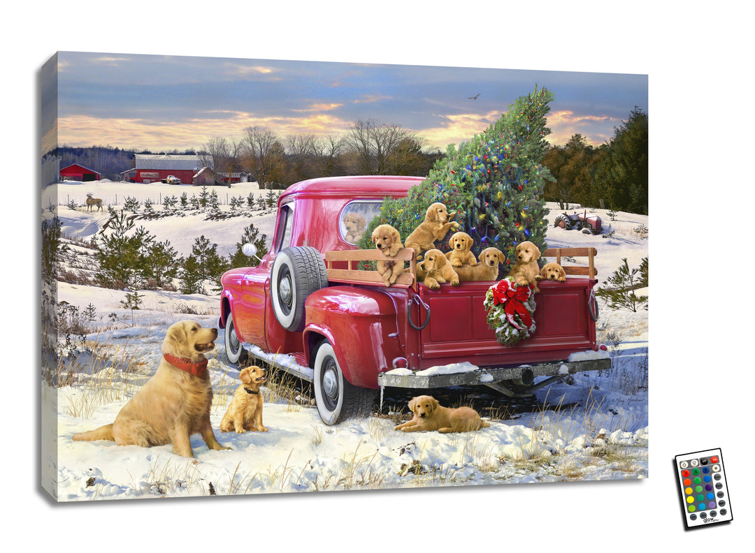 A Puppy Christmas 18x24 Fully Illuminated LED Wall Art, handcrafted Christmas gift, Grande Place, Lancaster County PA