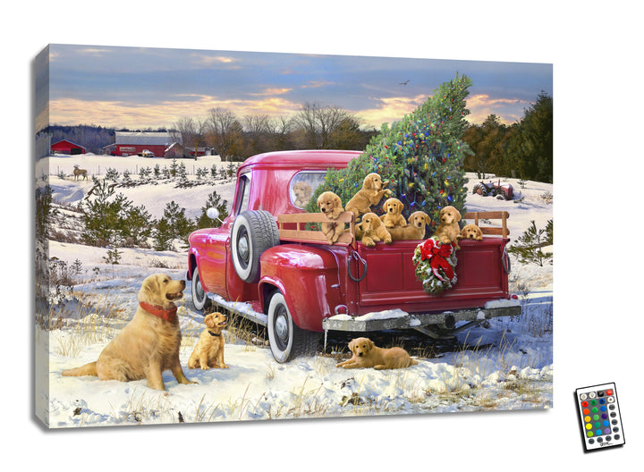 A Puppy Christmas 18x24 Fully Illuminated LED Wall Art, handcrafted Christmas gift, Grande Place, Lancaster County PA