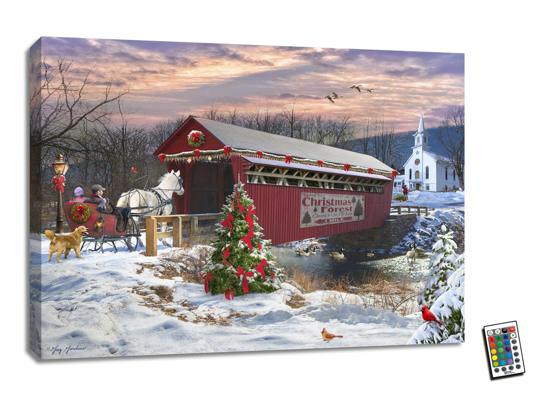 Covered Bridge 18x24 Fully Illuminated LED Wall Art, handcrafted Christmas gift, Grande Place, Lancaster County PA