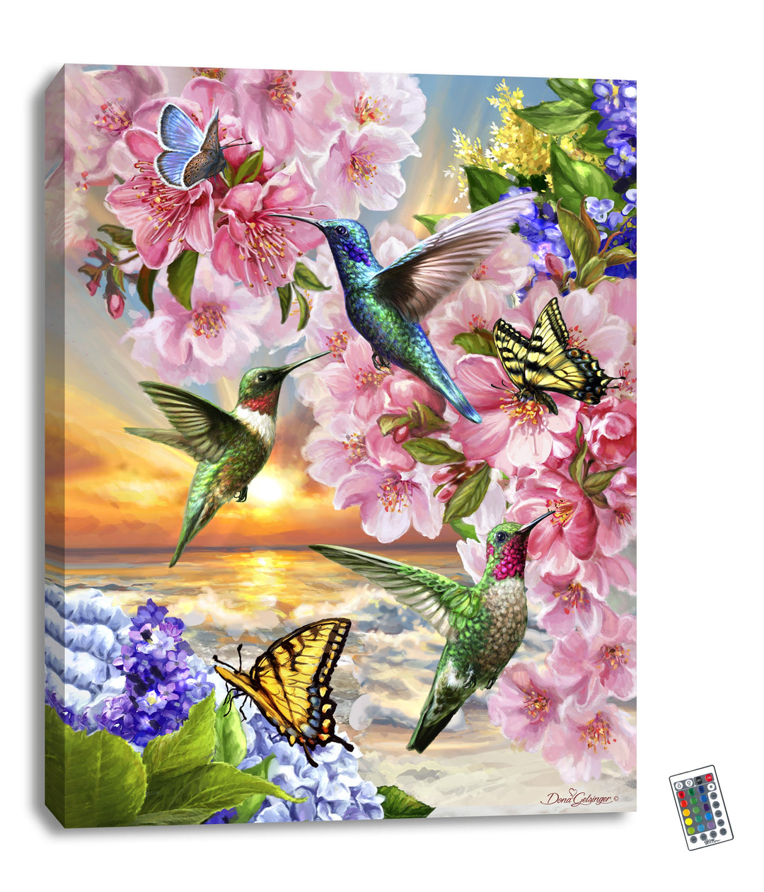 Hummingbirds Sunset 18x24 Fully Illuminated LED Wall Art, handcrafted Christmas gift, Grande Place, Lancaster County PA