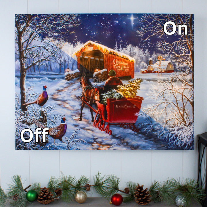 Starry Winter Night 18x24 Fully Illuminated LED Wall Art, handcrafted Christmas gift, Grande Place, Lancaster County PA
