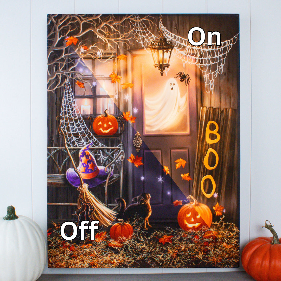 Boo 18x24 Fully Illuminated LED Wall Art, handcrafted Christmas gift, Grande Place, Lancaster County PA