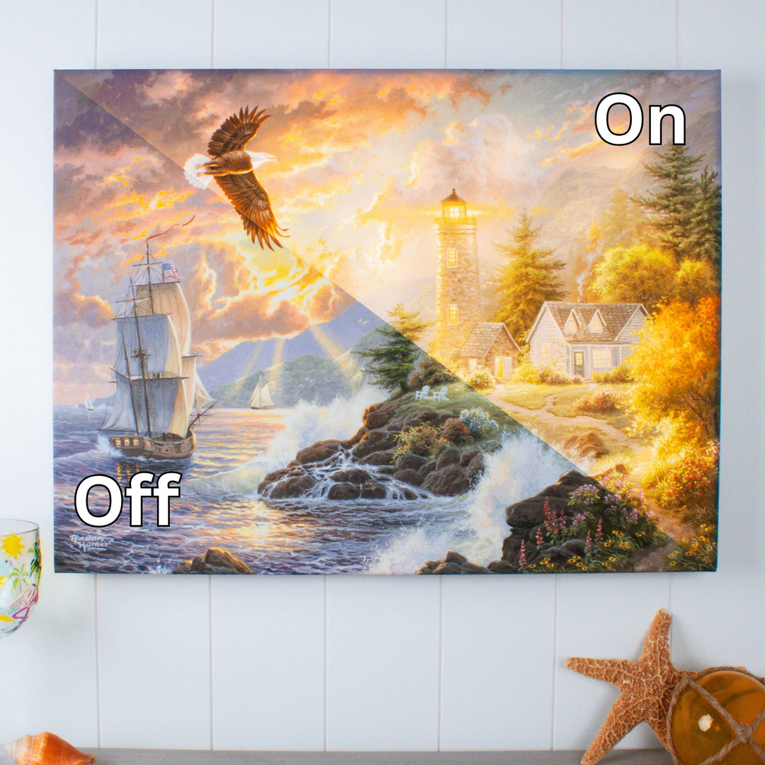 Seaside Light 18x24 Fully Illuminated LED Wall Art, handcrafted Christmas gift, Grande Place, Lancaster County PA