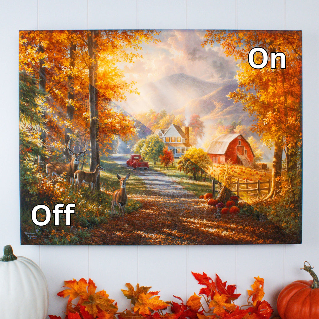 Fall Memories 18x24 Fully Illuminated LED Wall Art, handcrafted Christmas gift, Grande Place, Lancaster County PA