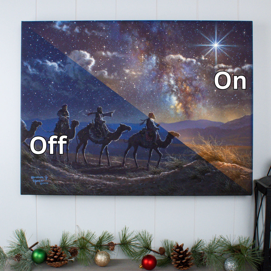 Following the Light 18x24 Fully Illuminated LED Wall Art, handcrafted Christmas gift, Grande Place, Lancaster County PA