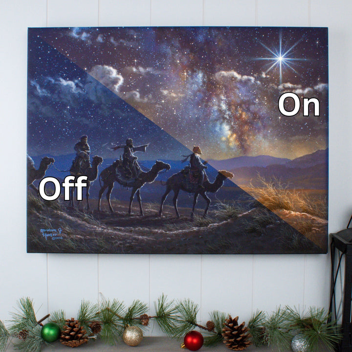 Following the Light 18x24 Fully Illuminated LED Wall Art, handcrafted Christmas gift, Grande Place, Lancaster County PA