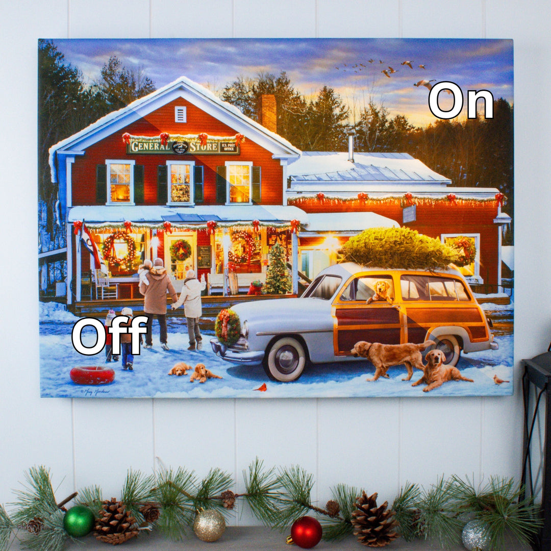 Christmas General Store 18x24 Fully Illuminated LED Wall Art, handcrafted Christmas gift, Grande Place, Lancaster County PA