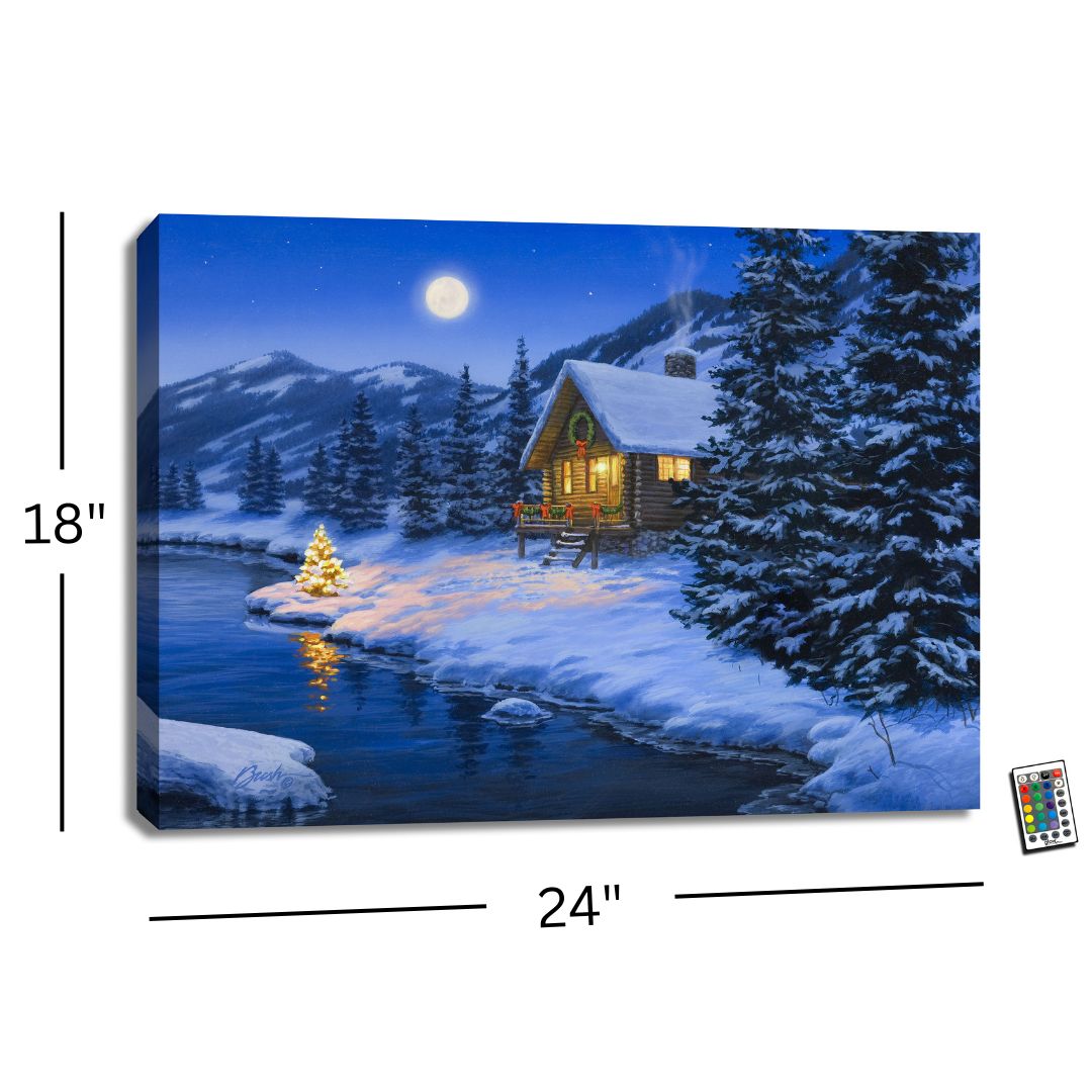 Christmas Cabin 18x24 Fully Illuminated LED Wall Art