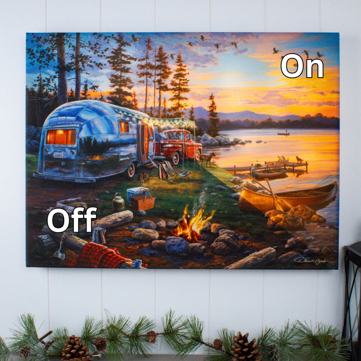 Happy Campers 18x24 Fully Illuminated LED Wall Art, handcrafted Christmas gift, Grande Place, Lancaster County PA