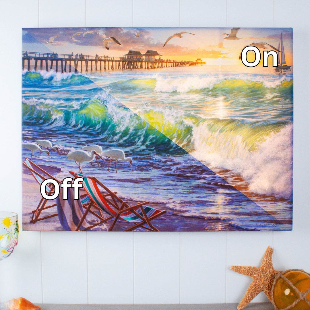 Seaside Escape 18x24 Fully Illuminated LED Wall Art, handcrafted Christmas gift, Grande Place, Lancaster County PA