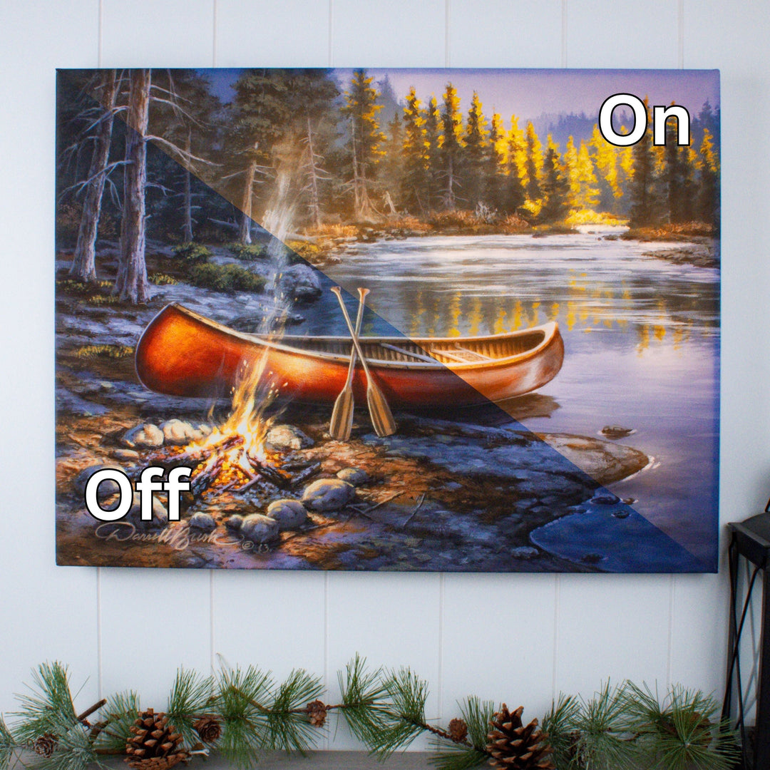 Red Canoe 18x24 Fully Illuminated LED Wall Art, handcrafted Christmas gift, Grande Place, Lancaster County PA