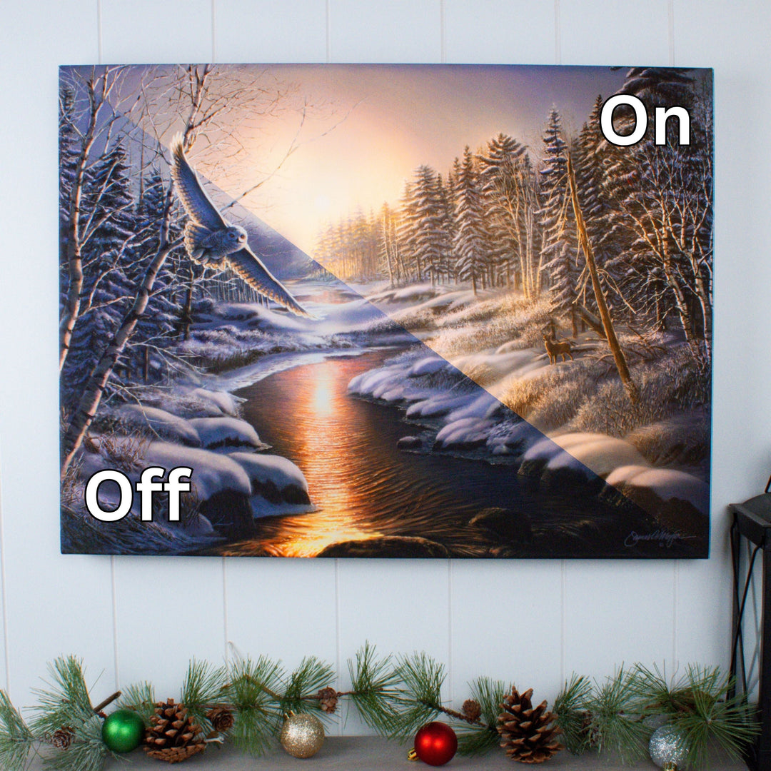 Solstice Snowy Owl 18x24 Fully Illuminated LED Wall Art, handcrafted Christmas gift, Grande Place, Lancaster County PA